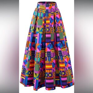 Vibrant Multicolor Geometric Maxi Skirt